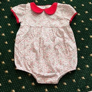 Cherry Floral Baby Bubble Romper with Red Trim